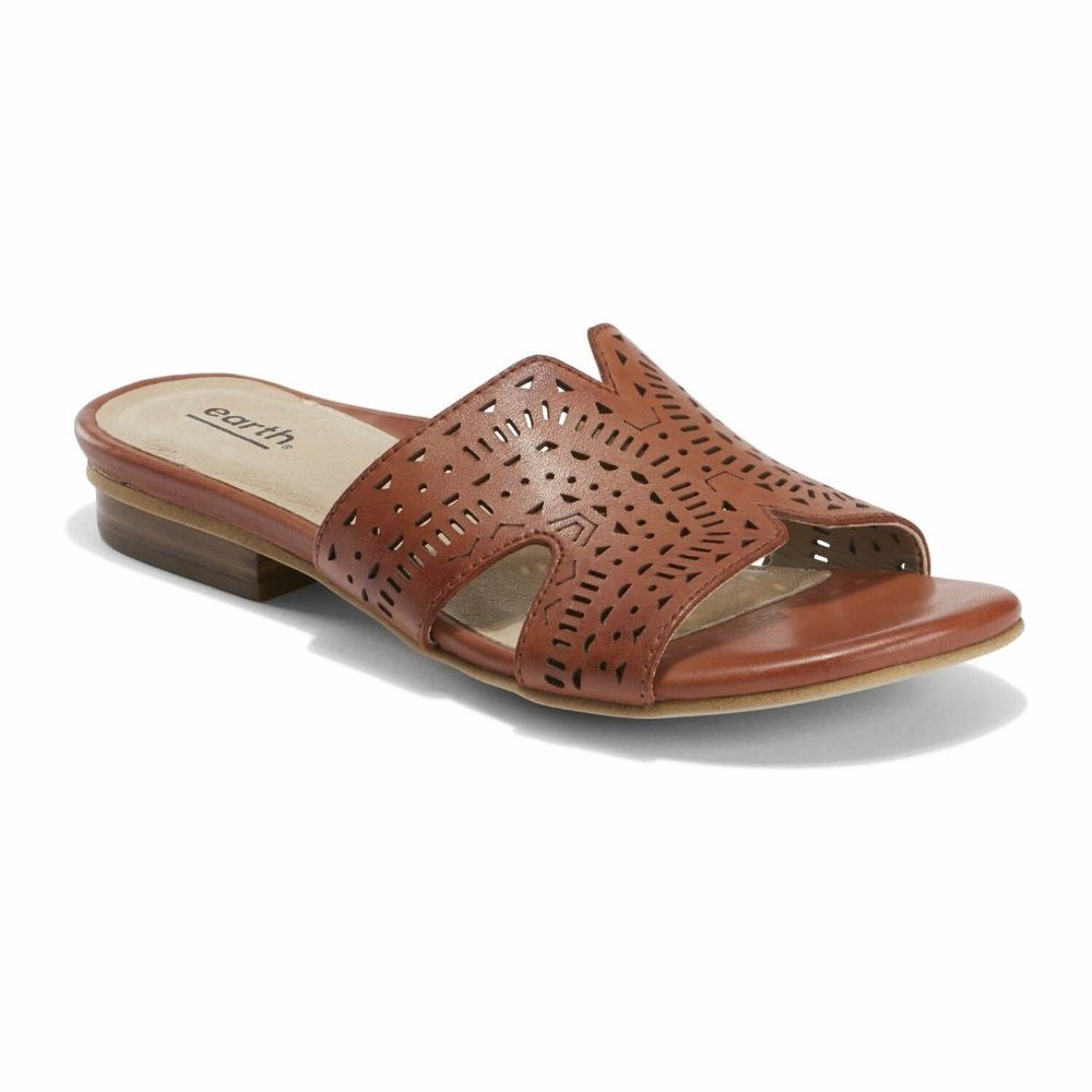 Earth Womens Mykonos Torlos Leather Slide Sandal -- Burnt Brick NEW - Picture 1 of 6